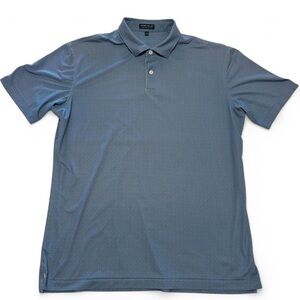 Peter Millar Sz L Polo Shirt Blue Floral Print Golf Performance Stretch Crown